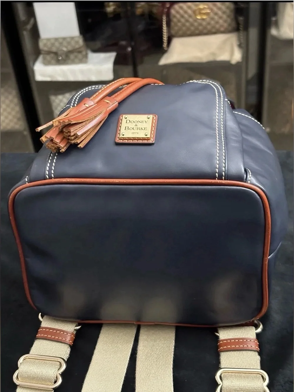 Dooney & Bourke Navy Blue Florentine Leather Medium Murphy Backpack.